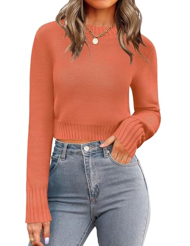Zeagoo Women's 2026 Fall Crewneck Cropped Sweater Trendy Long Sleeve