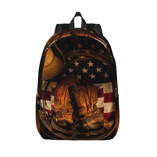 Mochila de viaje para laptop de mujer con estampado vaquero y bandera de EE. UU.