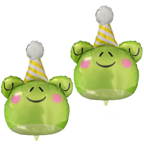Image of Large Green Frog Balloons Frog Foil Birthday Balloons 2pcs | Animal Theme Party Supplies Baby Shower Birthday Party Decorations