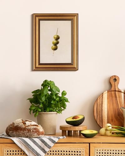 Image of HUARCEY Gold Framed Wall Art for Living Room, Olive Skewers Painting Prints, Vintage Wall Decor for Kitchen, Minimalism Bedroom Wall Art for Home Office A string of olives 10L x 8W