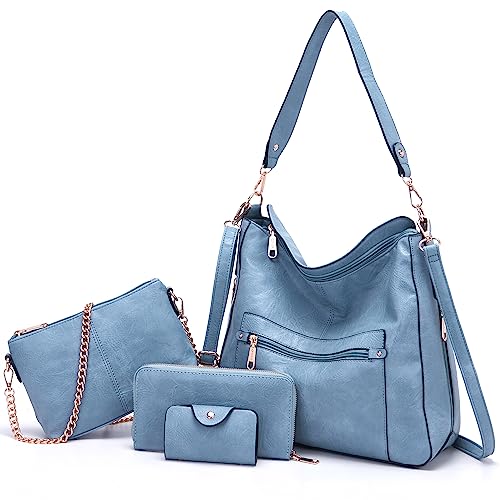 Image of Qiyuer 13 inch Women Spacious Soft PU Handbag Hobo Bag Purse Wallet Set 4pcs | Large, Dual-use Crossbody & Shoulder Bag, Multi-pocket, Divided Compartments, Fits Tablet, Versatile for Daily & Work