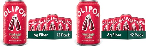 Image of OLIPOP Prebiotic Soda Pop, Vintage Cola, Pantry Pack Packed with Prebiotics, Fiber, and Botanicals, Gluten Free, Vegan, GMO Free, 12oz, (Pack of 24)