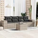 QJBSAVVA 5-TLG. Gartenmöbel Set Hellgrau Poly-Rattan Balkonmöbel 55x62x69 cm mit Glas-Tisch & Stauraum, Lounge Outdoor Terrassenmöbel modern robust für Garten Balkon und Terrasse