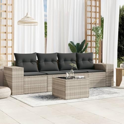 Genérico Set de sofás jardín y Cojines 5 pzas ratán sintético Gris Claro,Mobiliario,Muebles de jardín,Conjuntos de jardín-3254629