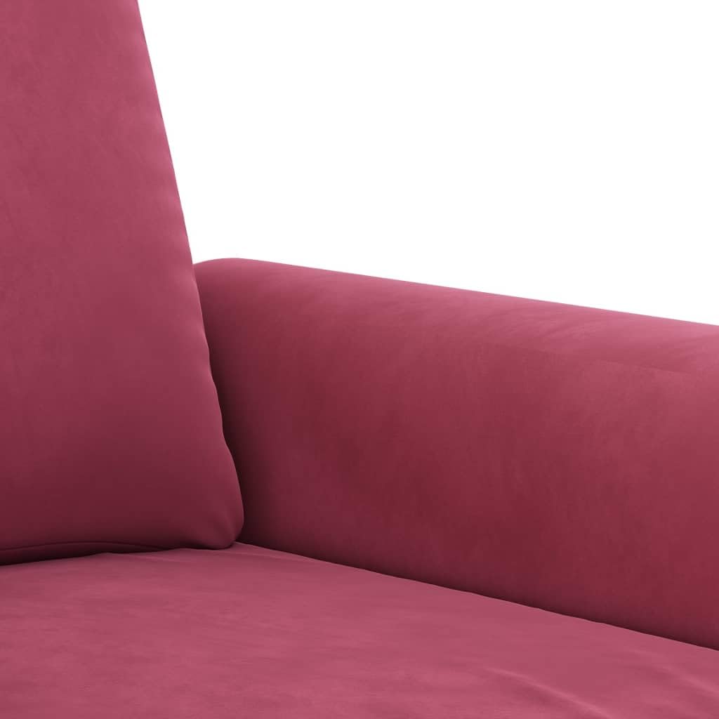 Ensemble de canapé 3 pièces en velours rouge vin avec canapé 2 places, repose-pieds et coussin, structure robuste, peu encombrant, pour salon, chambre d'amis, chambre d'adolescent