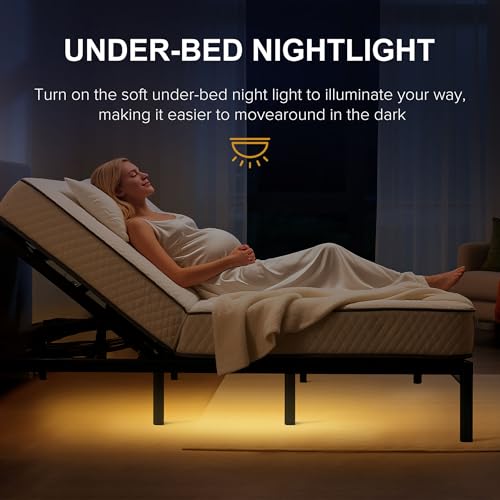 Image of Anwick Queen Adjustable Bed Frame with Remote, Adjustable Bed Base with Massage Head & Foot Incline, LED Light, USB Ports, Electric Bed Frame with Height-Adjustable Legs (Queen)