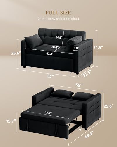 Yitahome MAYIHJU70I 55 Inch Convertible Sofa Bed, Velvet Sleeper Sofa With Pull-Out Bed thumb #1