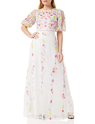 Frock and Frill Vestido Bordado Floral ocasión Especial, Blanco, 38 para Mujer