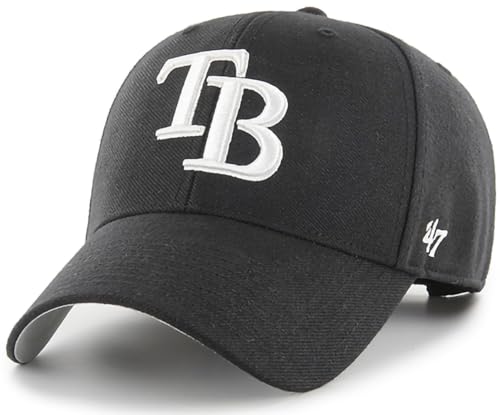 47 MLB Black White Team Color Primary Logo MVP Adjustable Structure Hat, Adult One Size Fits All - Tampa Bay Rays - Black White