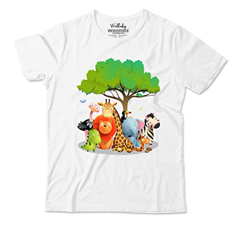 Image of Boys & Girls Cute Jungle Animals Theme 100% Cotton Unisex Kids T-Shirt