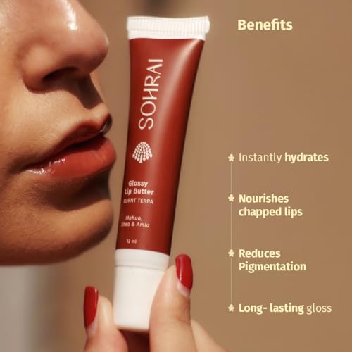 Image of Tinted Glossy Lip Butter - Burnt Terra 12ml | Amla & Mahua Oil Infused | For Dry & Chapped Lips | For Pigmented Lips