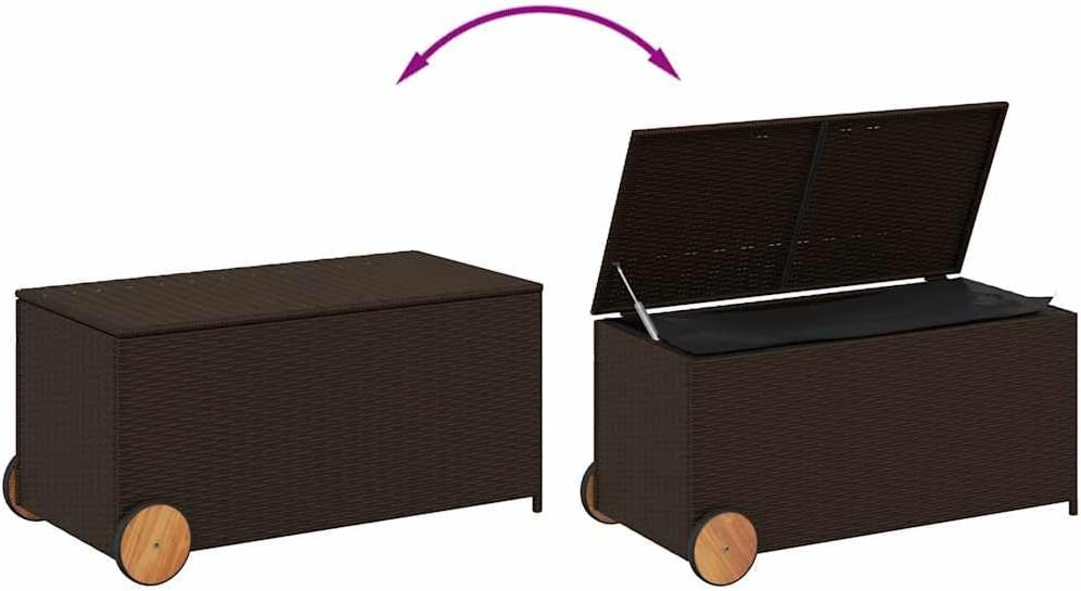 Brown PE Rattan Outdoor Storage Box 21.7 x 42.1 x 20.9 in Modern Deck Box with Wheels 50 Gallon Garden Cushion Chest for Patio, Deck, Balcony