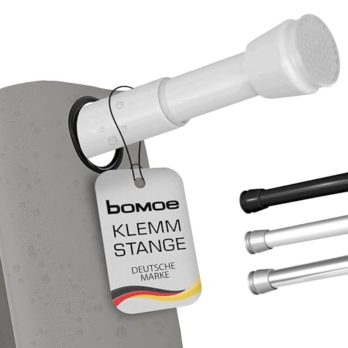 bomoe Teleskopstange Duschstange Ohne Bohren 140-260 cm Stufenlos Ausziehbar – Gardinenstange zum Klemmen Rutschfest Klemmstange für Gardinen – Duschvorhangstange Weiß Vorhangstange Ohne Bohren