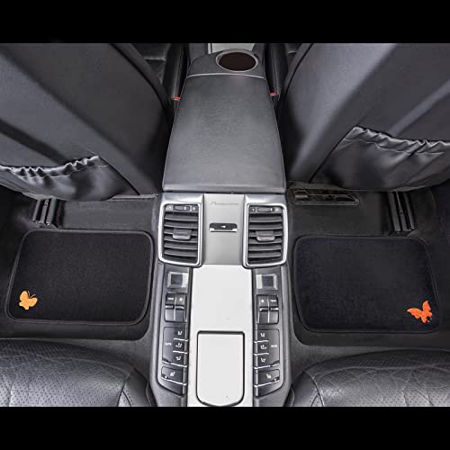 Car Pass Universal Flying Butterflies Colorful Embroidery With Heel Pad-Waterproof-Anti Slip Nibs,Car Floor Mats For Women Cute Girly,Fit Automotive,Suvs,Sedan,Vans(Black Orange Yellow Unique Color) #TOP5