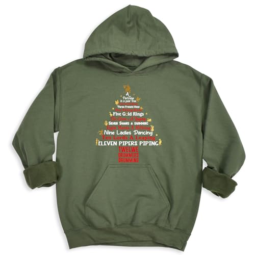 12 Days of Christmas Carol Sweatshirt, Hoodie, Christmas Song Design, Funny Letter Print Christmas Tree Top, Christmas Themed Colorful Printed Sweaters2