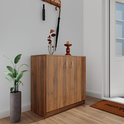 Image of VIKI | Shoe Rack with Doors, Shoe Storage,Shoe Cabinet for Hallway, Organizer Unit for Entryway, Width 80cms, Brussel Walnut Colour | 1 Year Warranty