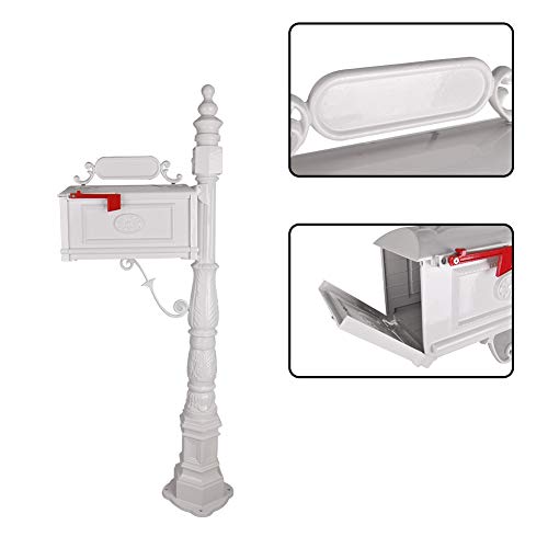 Polar Aurora Barcelona Decorative Post Mailbox Combination Stratford Heavy Duty Postal Mail Box Cast Aluminum(White) #TOP2