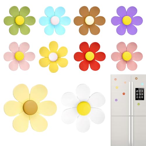 Imanes de flores para frigorífico, 10 unidades de imanes para pizarra blanca, coloridas decoraciones florales para el refrigerador, tablón de anuncios, escuela