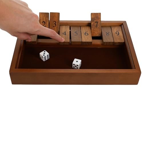 Shut the Box juego de tablero de madera 9 fichas numeradas miniatura 4