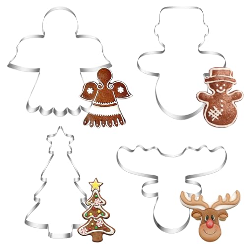 Formine per biscotti a forma di pupazzo di neve, 4 pezzi, in acciaio inox, per albero di Natale, grande testa di alce