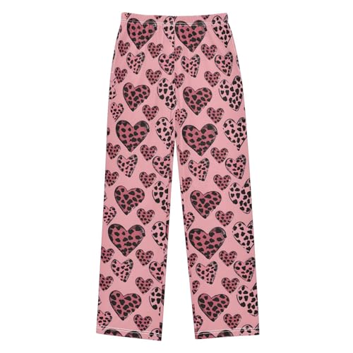 Pajama Pants Red Hearts Leopard PJ Bottoms Sleepwear Lounge Sleep Pant with Pockets
