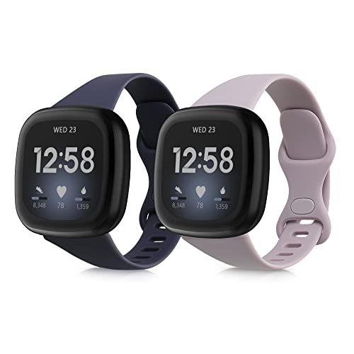 2x 対応: Fitbit Versa 4 / Sense 2 / Versa 3 / Sense バンド - 交換ベルト シリコン サイズS 14 - 19.8 cm 紺色 / ラベンダー
