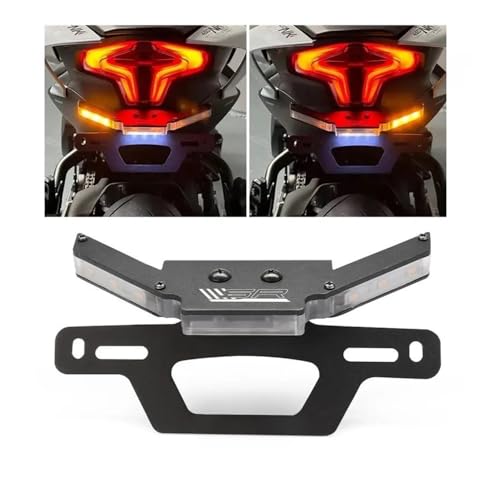 Support de plaque d'immatriculation moto rigide anodisé noir avec éclairage LED