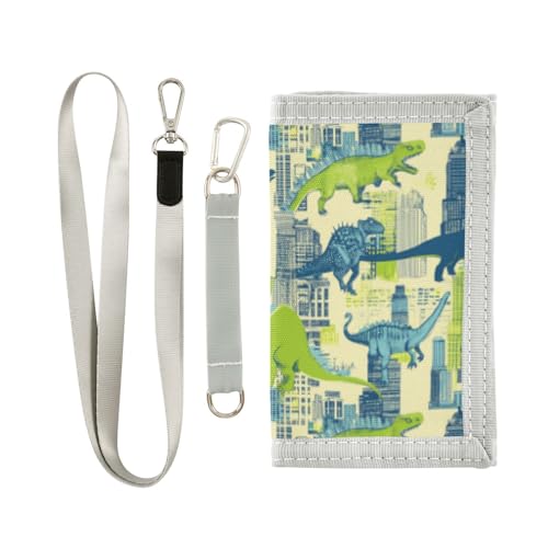 Wusikd Dinosaurs Green Blue Kids Wallet for Boys Girls Toddler Trifold Wallet Novelty Wallet for Teens Women Men