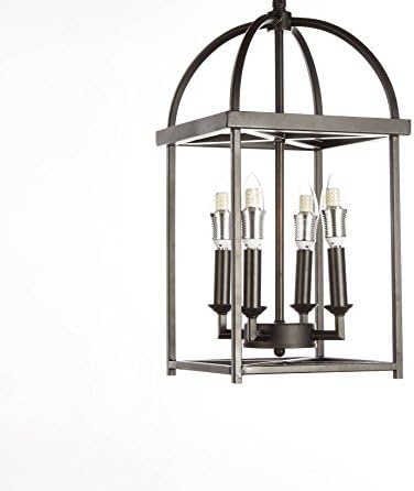 New LegendNew Legend Lighting Antique Black Finish 4-Light Hanging Lantern Iron Frame Pedant Chandelier