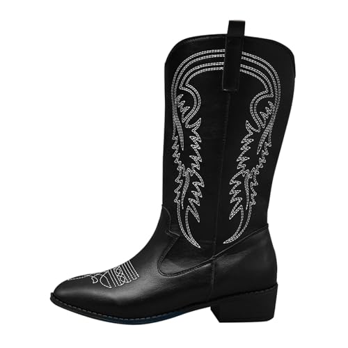 Botas De Mujer Con Tacón Ancho Bajo Botines De Cuero Con Cremallera Botas De Lluvia Caliente Mediados De La Mollet Impermeable Botas De Nieve Elegante Clásico Zapatos De Trabajo De Motocicleta, Negro