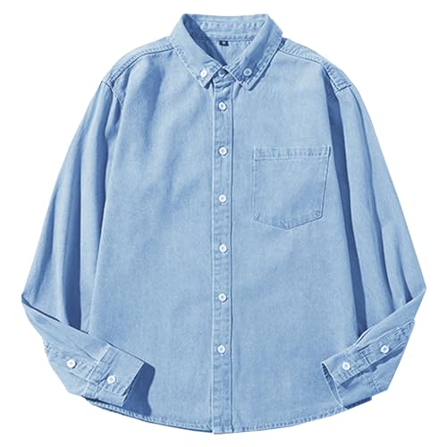 Mens Casual Cotton Denim Shirts Long Sleeve Washed Cowboy Tops Classic Slim Fit Shirt Jean Jackets