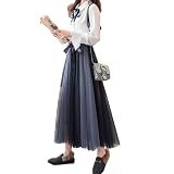 [MaadeaNoeTe] ロング スカート レディース ボトムス ウエストゴム チュール 切り替え マキシ丈 リボン付け レース プリーツ 裏地付き ゆったり 普段着 可愛い きれいめ 通勤 春 夏 秋