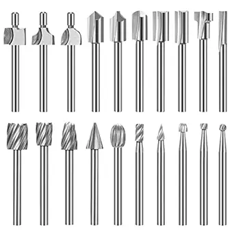 Wood Carving Bits Engraving Router Bit, 20pcs HSS Different Rotary Burr Set with 1/8