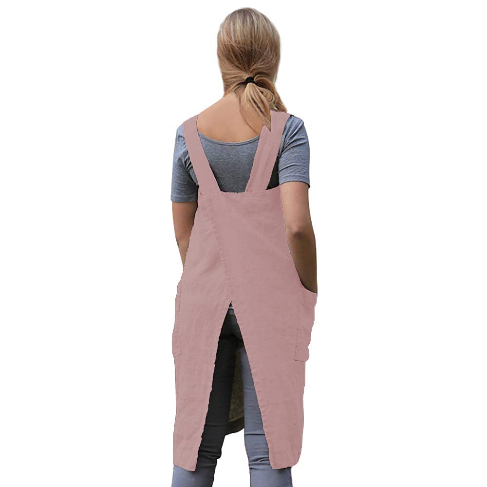 Damen Schürze mit überkreuzten Rücken, mit großen Taschen, für Zuhause, Küche, Restaurant, Café, Kochen und Gartenarbeiten - Pink - XX-Large