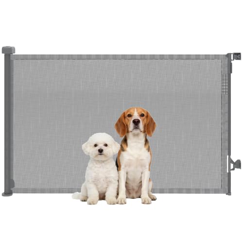 PawHut Barrera de Seguridad para Perros Extensible hasta 140x93 cm Gris | Retráctil, para Escaleras y Puertas, Valla para Perros Pequeños y Medianos, Uso con Una Sola Mano