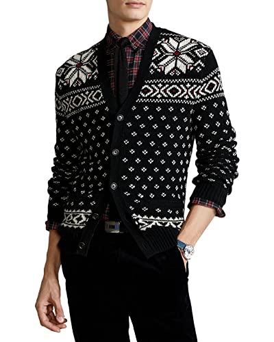 POLO RALPH LAUREN Men's Fair Isle Button up Long Sleeved Cardigan Sweater-HHB-Large