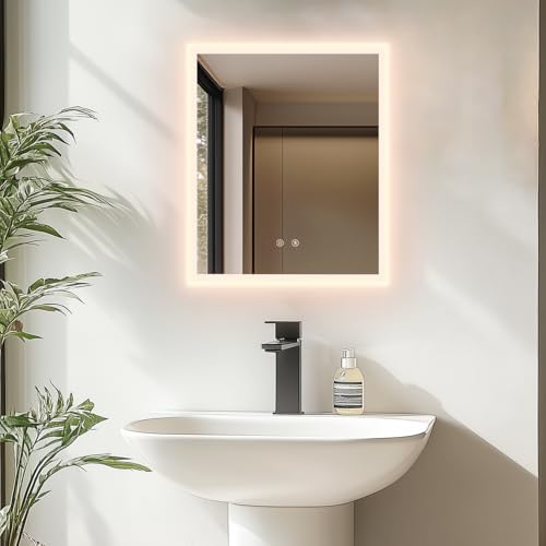 LUVODI Espejo Baño con Luz 40x50cm: Espejos de Baño con Led Retroiluminado con ANTIVAHO, 3 Temperaturas de Color Regulable, Memoria, Vidrio HD, Impermeable IP66, 3000K-6000K