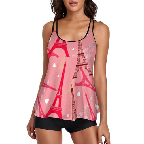Maillot de bain tankini Tour Eiffel rouge pour masquer le ventre