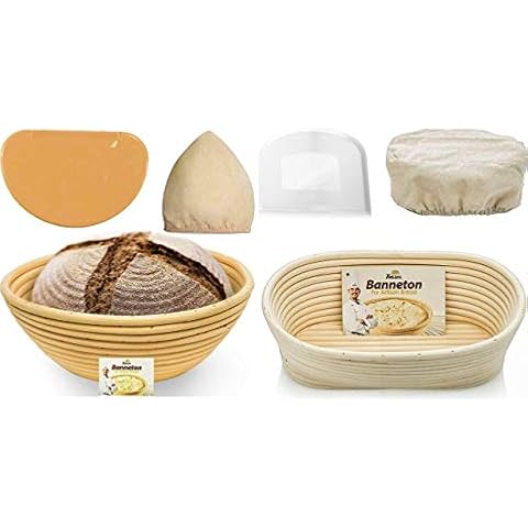 Bread Bosses Round and Oval Bread Banneton Proofing Basket - Proving Baskets for Sourdough Lame Bread Slashing Scraper Tool Starter Jar Proofing Box - Great As A Gift Cover