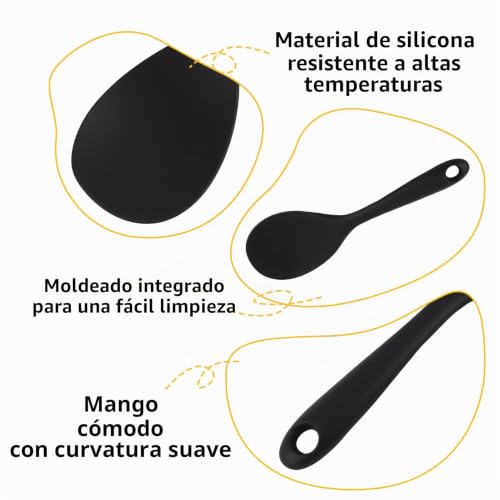 Miniatura 3 de Cuchara De Cocina De Silicona Para Servir Y Mezclar Set De 2 Cucharas Para Arroz, Puré De Patatas Y Platos Pegajosos Resistente A Altas Temperaturas, 100 Libre De Bpa, Color Negro
