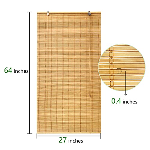 Yfzbamoo Bamboo Blinds, 27" W X 64" H Roman Window Shades For Home Office Hotel, Roll Up Light Filtering Shades, Roller Sun Shade #TOP1