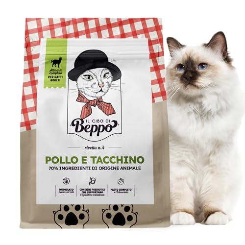 Gatto con Personalità Il Cibo Di Beppo - Cibo Secco Per Gatti Adulti - Crocchette Senza Cereali Di Alta Qualità: Grain Free E Senza Glutine - Alimento Completo (Tacchino con Pollo, 1,5kg)