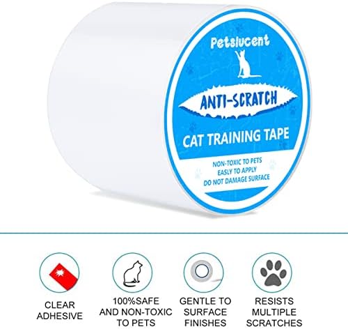 Petslucent Cat Scratch Deterrent Sticky Paws Tape, Cat Furniture Protector Trainning Tape Anti Scratching, Double Sided Guards for Carpet, Sofa, Couch, Better than Repellent Spray (Blue-3in x 30Yard)