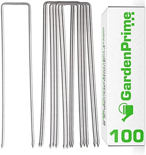 Garden Pegs Staples Stakes U Shaped Nail Securing Lawn Pins 6 inch Galvanised Ground Pegs for Weed Control Artifical Grass Membrane Fabric Matting Netting by GardenPrime (100 pack, 6"/150mm length)