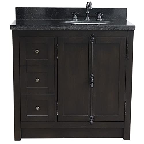 Plantation 37" Solid Wood Vanity With Right Oval Sink In Brown/Black Galaxy #TOP4