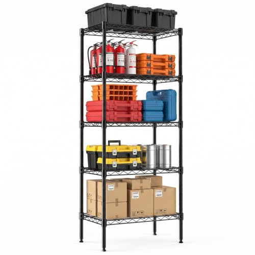 NEWBULIG 5-Tier Wire Storage Shelves, 200 lbs Heavy Duty Steel Rack, Black