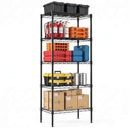 NEWBULIG 5-Tier Wire Storage Shelves, 200 lbs Heavy Duty Steel Rack, Black