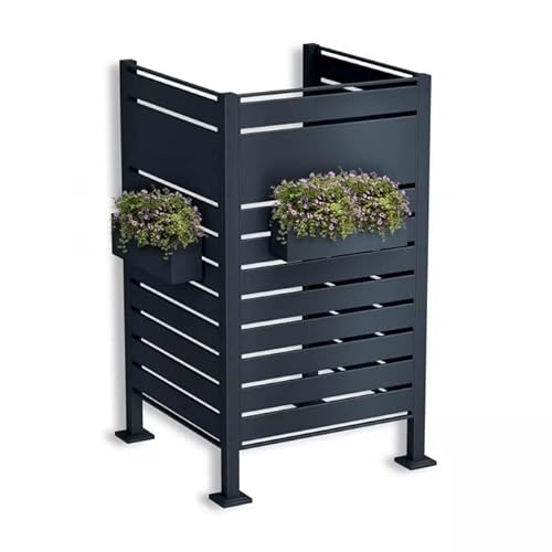 DWD Single Wheelie Bin Hideaway 120L, 240L Bin Privacy Screen Steel Powdercoated Matt Grey RAL7016 Anthracite Slatted Panels 3 Section U shape together with 2 Hook on Flower Pots