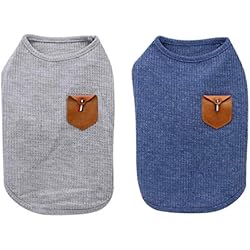 YAODHAOD Camiseta Minimalista para Perros, Ropa para Perros, Azul y Gris, Algodón para Mini Perros, Perros Pequeños y Gatos (2 Paquetes) (S-Puppy por uno o Dos Meses, Azul y Gris)