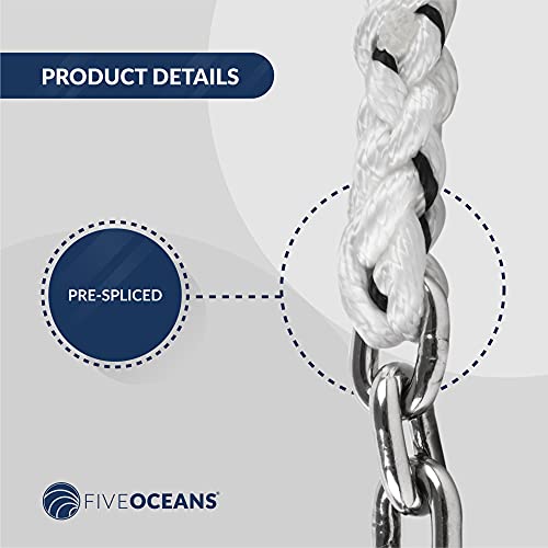 image for Five Oceans Windlass Anchor Rode Nylon Three Strand 1/2inch x 200ft wi